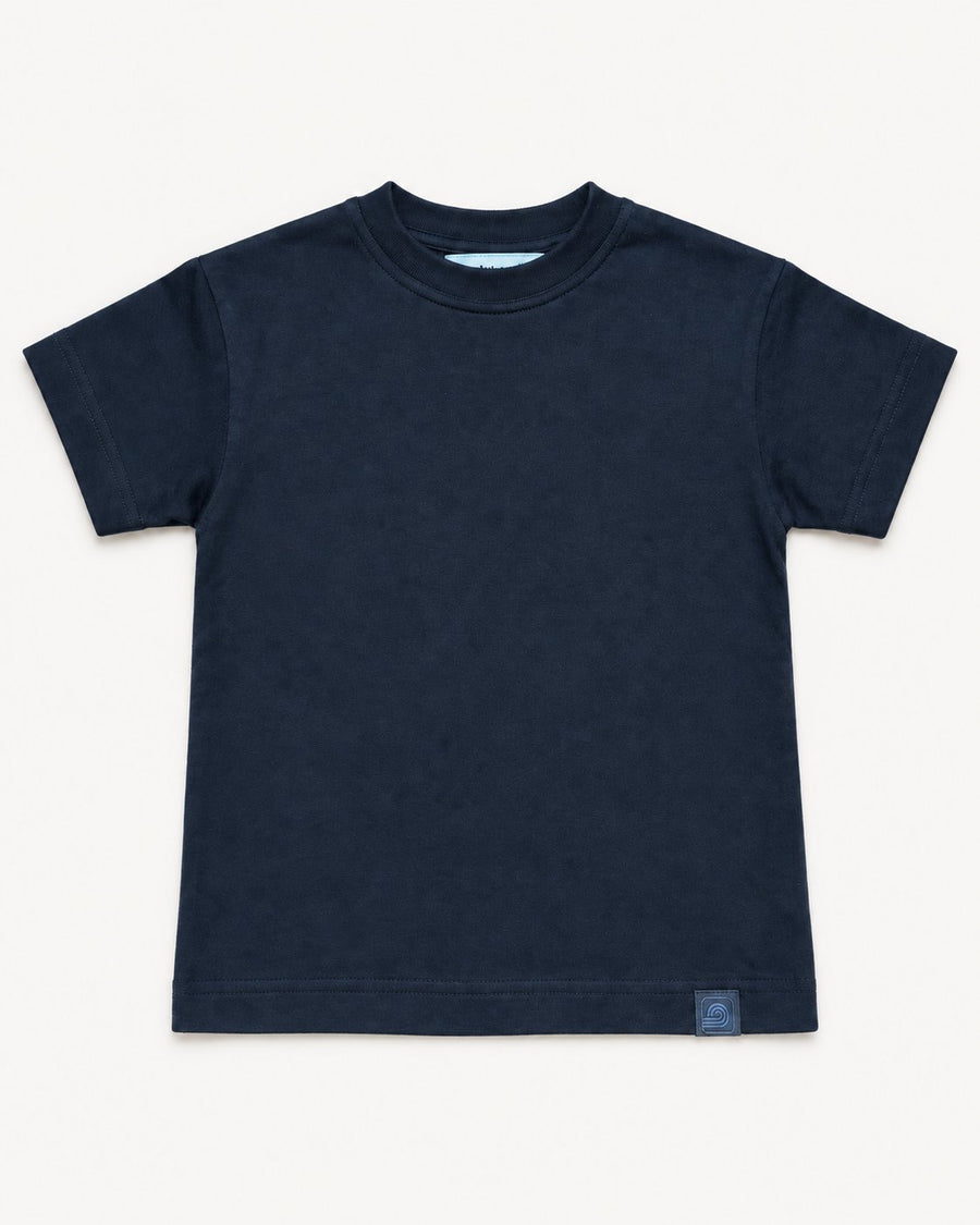 Black Futurum Youth 100% organic cotton T-shirt — front view with woven hem tag