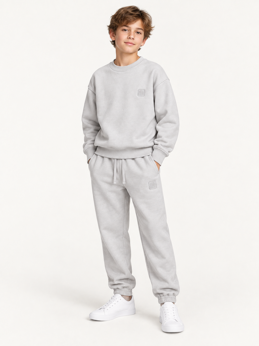 Boys Sweats Gray Model — Sweatshirt and sweatpants · fashion model