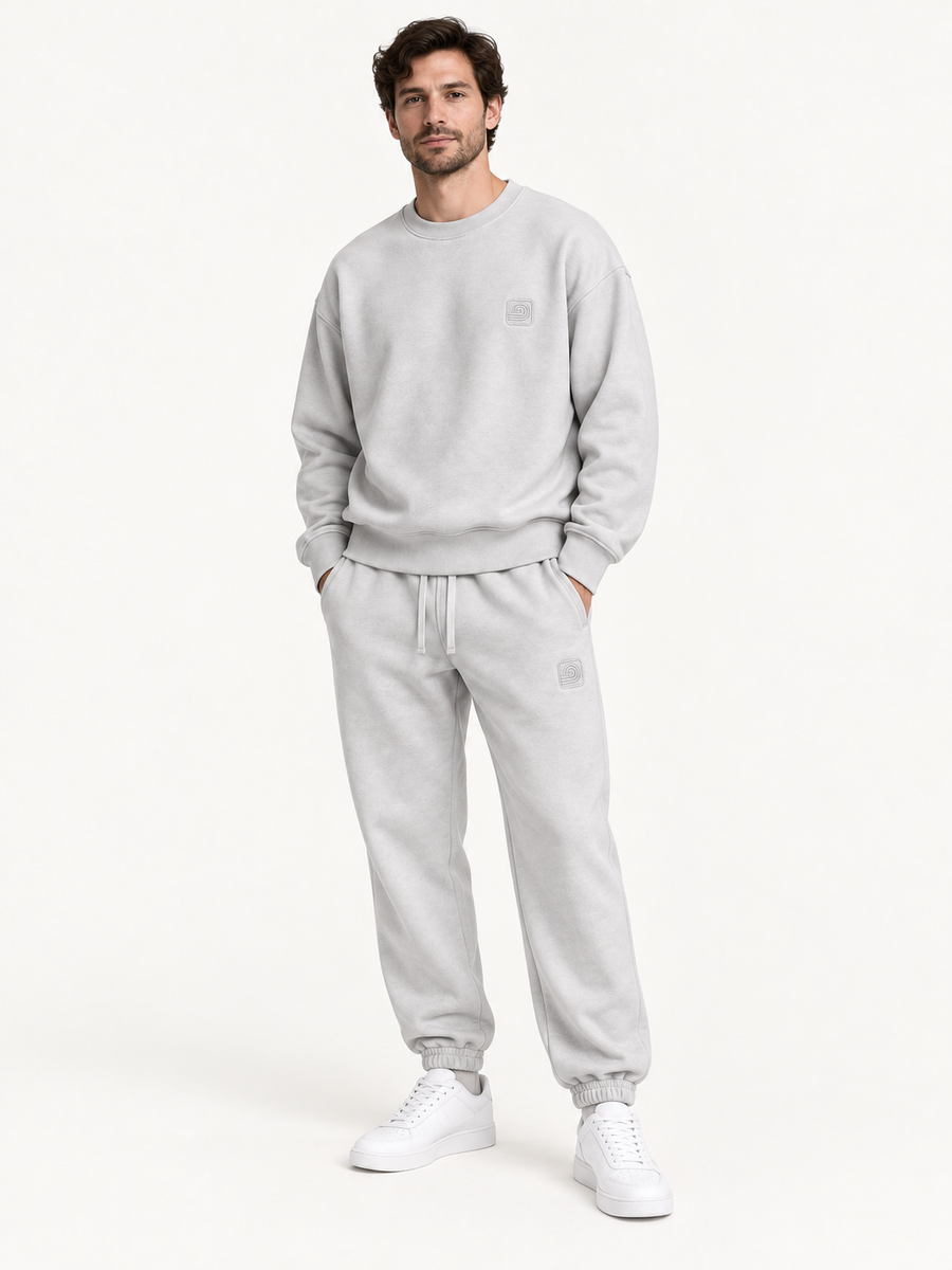 Mens Sweats Gray Model — Sweatshirt and sweatpants · fashion model