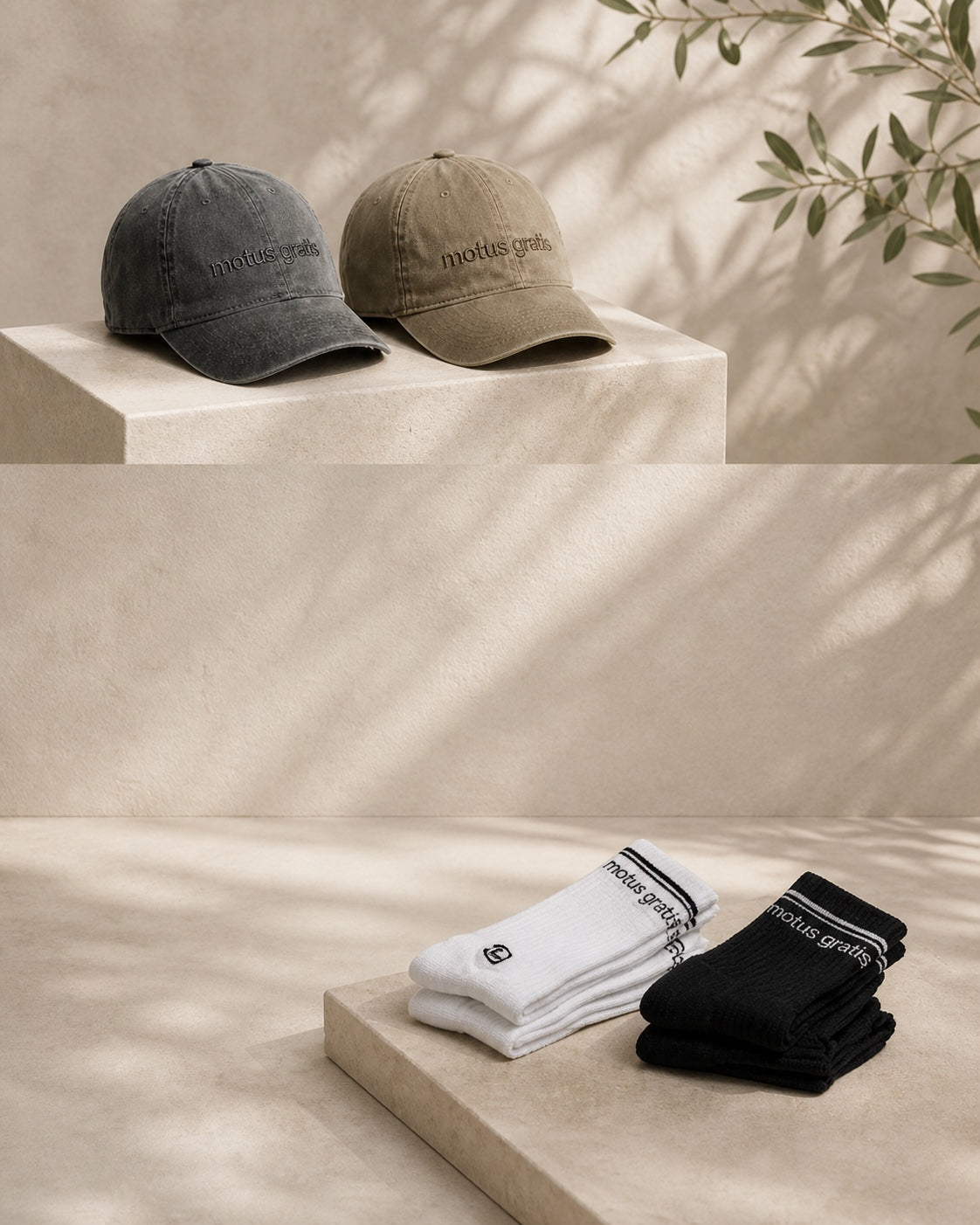 Motus Gratis caps and socks, mobile accessories homepage hero