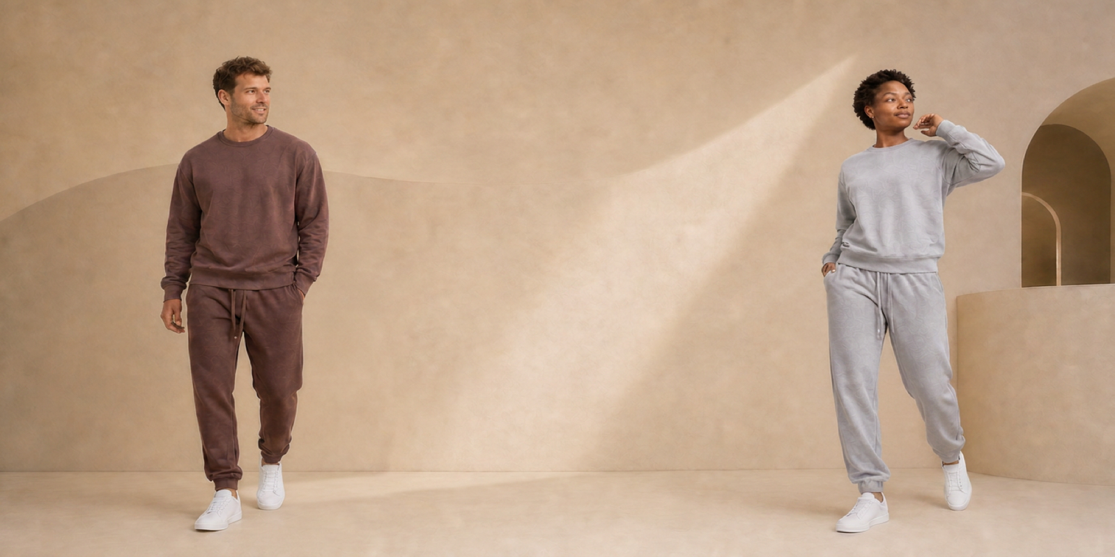 Adult Modus Gratis coordinated brown and gray outfits