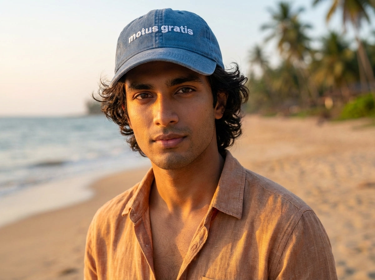 Vita cap - White on Blue - on-model lifestyle view