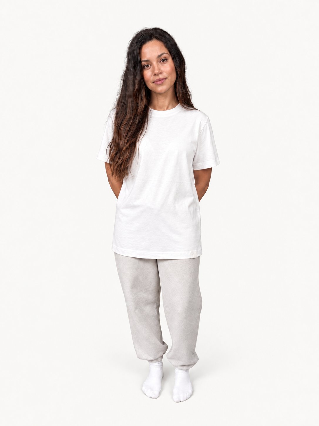 Women's white Moderni XS T-shirt on fashion model — untucked