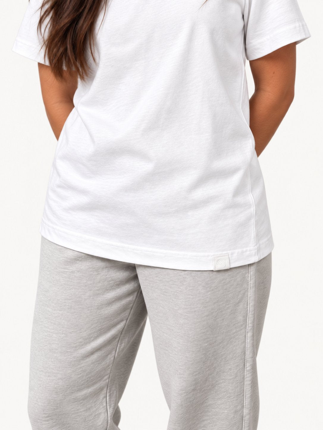 Women's white Moderni XS T-shirt on fashion model — detail